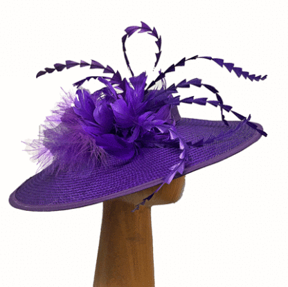 Purple feathered derby hat