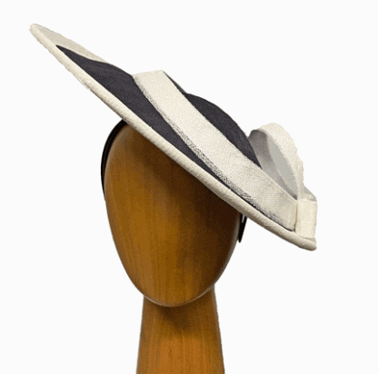 navy and white saucer fascinator