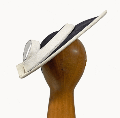 navy and white saucer fascinator