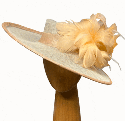 Ivory and Peach feathered derby hat