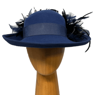 Navy Blue wool hat with feathers