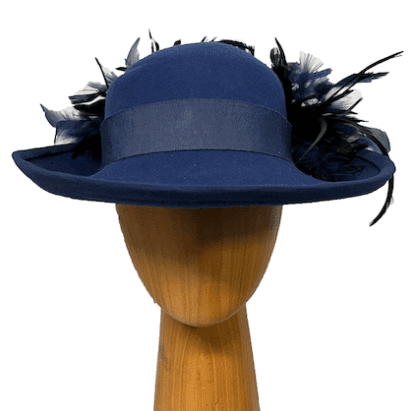 Navy Blue wool hat with feathers