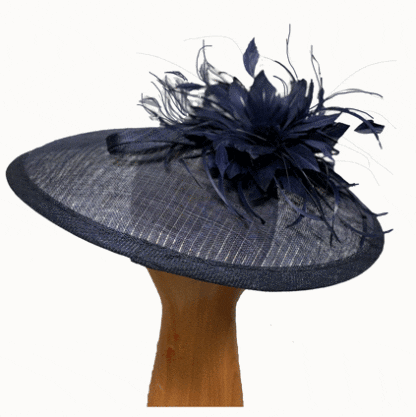 navy saucer fascinator with feathers