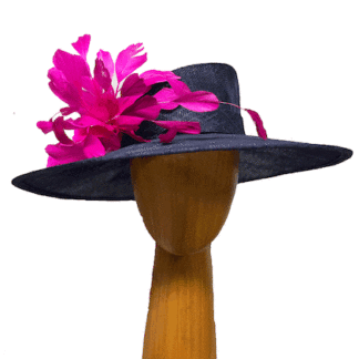 Navy with bright pink dress derby hat