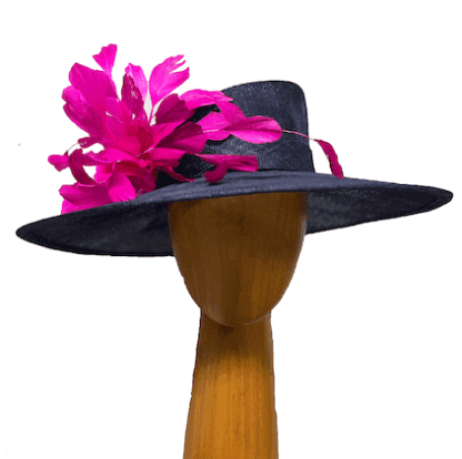 Navy with bright pink dress derby hat