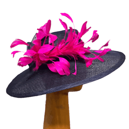 Navy with bright pink dress derby hat