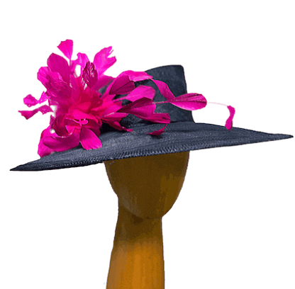 Navy with bright pink dress derby hat