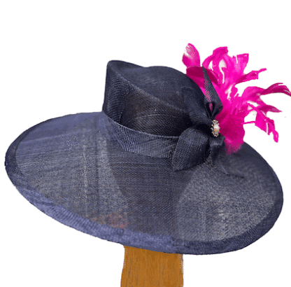 Navy with bright pink dress derby hat