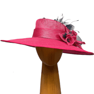 large Pink with Navy feathers  Derby Hat