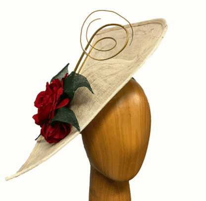 gold with red upsweep fascinator