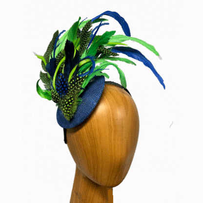 royal blue and green feather plumed fascinator