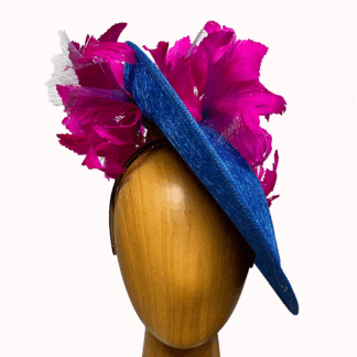 Royal Blue fascinator with Bright pink feathers