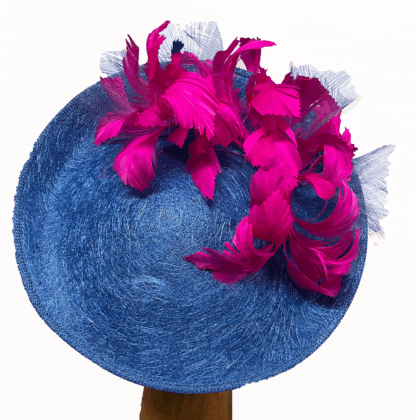 Royal Blue fascinator with Bright pink feathers