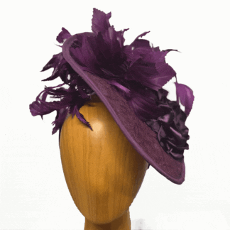 Burgundy purple lace feathered fascinator