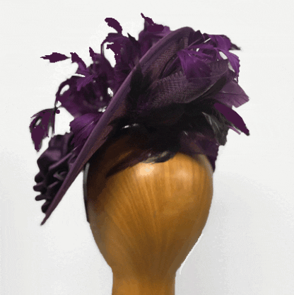 Burgundy purple lace feathered fascinator