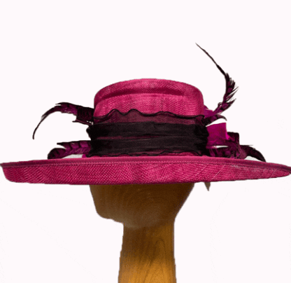 Deep Raspberry Pink Feathered Dress Derby hat