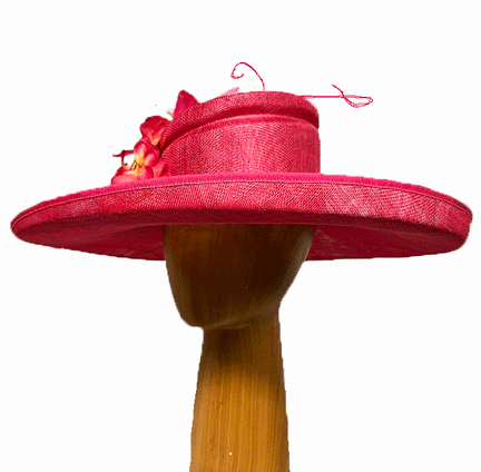 Rose pink dress derby hat with flowers