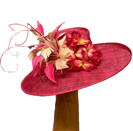 Rose pink dress derby hat with flowers