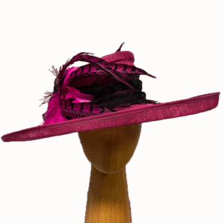 Deep Raspberry Pink Feathered Dress Derby hat