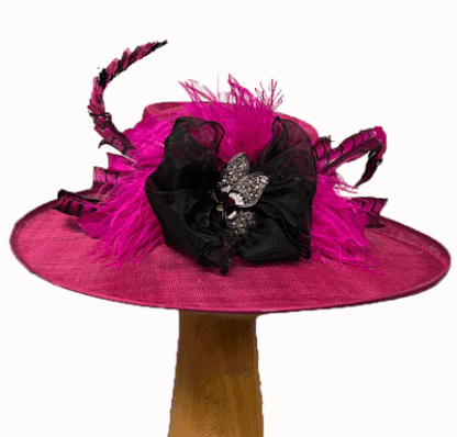 Deep Raspberry Pink Feathered Dress Derby hat