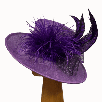 Purple Dress derby Hat with feathers