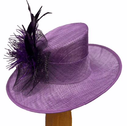 Purple Dress derby Hat with feathers