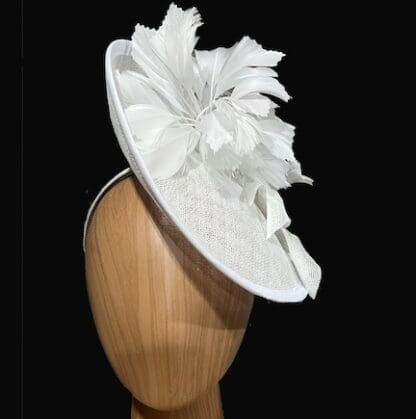 white feathered dress fascinator bridal