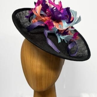 Black and multi colored feathered fascinator