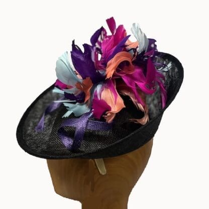 Black and multi colored feathered fascinator