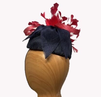 Navy rose pink feathers asymmetric pillbox