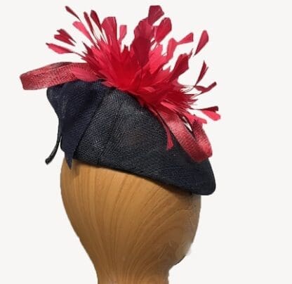 Navy rose pink feathers asymmetric pillbox