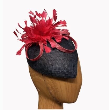 Navy rose pink feathers asymmetric pillbox
