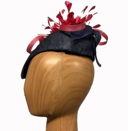 Navy rose pink feathers asymmetric pillbox