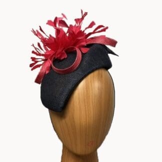 Navy rose pink feathers asymmetric pillbox