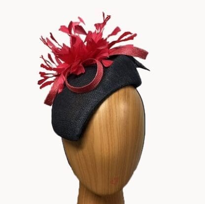Navy rose pink feathers asymmetric pillbox