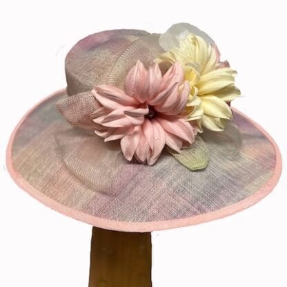 Pink and yellow pastel dress derby hat