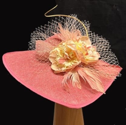 Melon peach with yellow dress derby hat