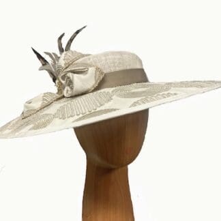 ivory and tan dress hat with patterned brim