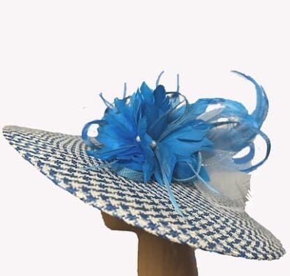 Turquoise and white check dress derby hat