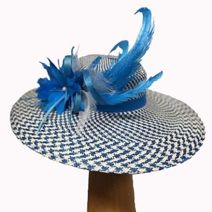 Turquoise and white check dress derby hat