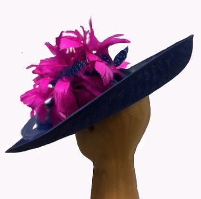 navy with fuchsia pink large fascinator