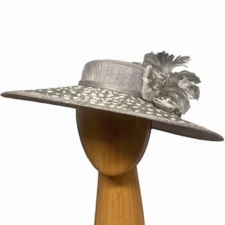 silver grey and ivory printed dress derby hat