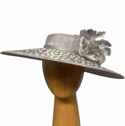 silver grey and ivory printed dress derby hat