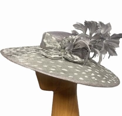 silver grey and ivory printed dress derby hat