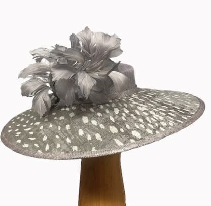 silver grey and ivory printed dress derby hat